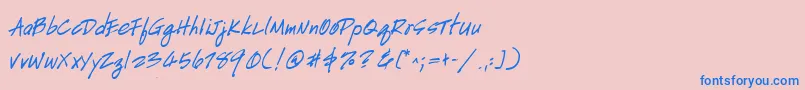 フォントHandscriptuprightBoldItalic – ピンクの背景に青い文字