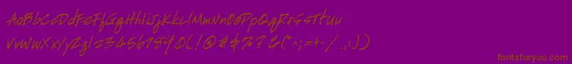 HandscriptuprightBoldItalic-Schriftart – Braune Schriften auf violettem Hintergrund