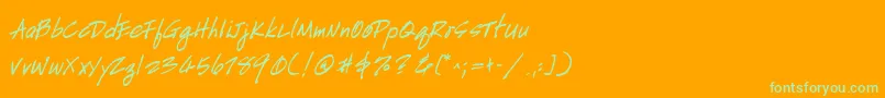 HandscriptuprightBoldItalic-Schriftart – Grüne Schriften auf orangefarbenem Hintergrund