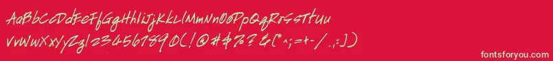 フォントHandscriptuprightBoldItalic – 赤い背景に緑の文字