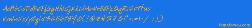 フォントHandscriptuprightBoldItalic – オレンジ色の文字が青い背景にあります。