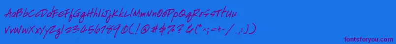 HandscriptuprightBoldItalic-Schriftart – Violette Schriften auf blauem Hintergrund