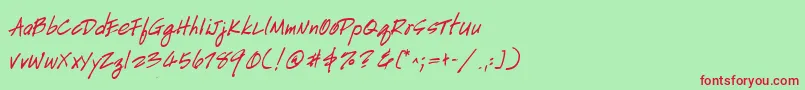 フォントHandscriptuprightBoldItalic – 赤い文字の緑の背景