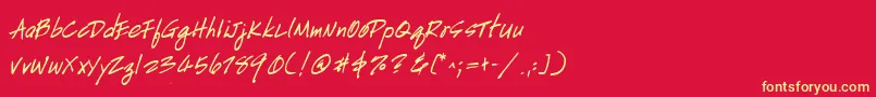 フォントHandscriptuprightBoldItalic – 黄色の文字、赤い背景