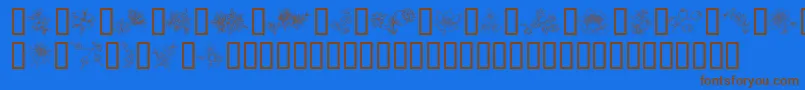 フォントTraditionalFloralDesign – 茶色の文字が青い背景にあります。