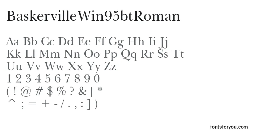 Czcionka BaskervilleWin95btRoman – alfabet, cyfry, specjalne znaki