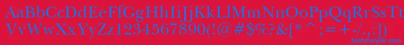 BaskervilleWin95btRoman-fontti – siniset fontit punaisella taustalla