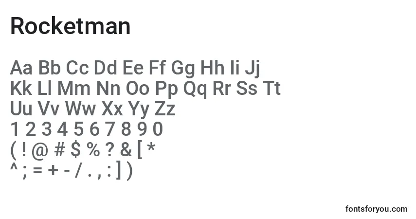 Schriftart Rocketman – Alphabet, Zahlen, spezielle Symbole