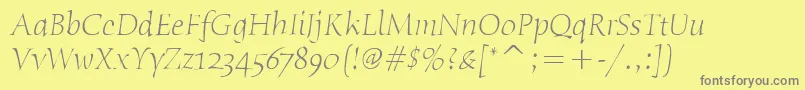 HumanaSerifItcLightItalic-Schriftart – Graue Schriften auf gelbem Hintergrund