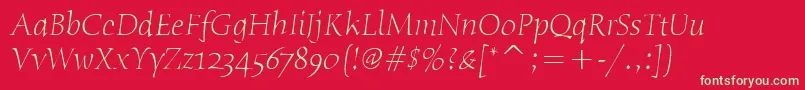 フォントHumanaSerifItcLightItalic – 赤い背景に緑の文字