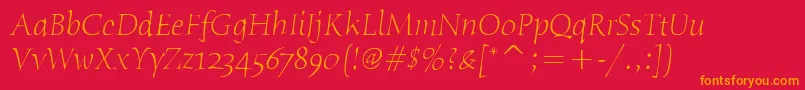 HumanaSerifItcLightItalic Font – Orange Fonts on Red Background