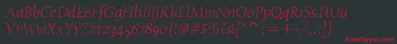 HumanaSerifItcLightItalic Font – Red Fonts on Black Background