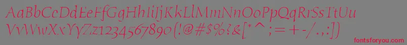 HumanaSerifItcLightItalic Font – Red Fonts on Gray Background