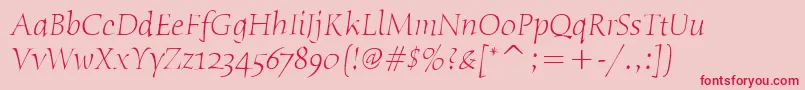 フォントHumanaSerifItcLightItalic – ピンクの背景に赤い文字