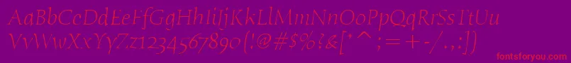 HumanaSerifItcLightItalic Font – Red Fonts on Purple Background