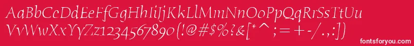 HumanaSerifItcLightItalic Font – White Fonts on Red Background