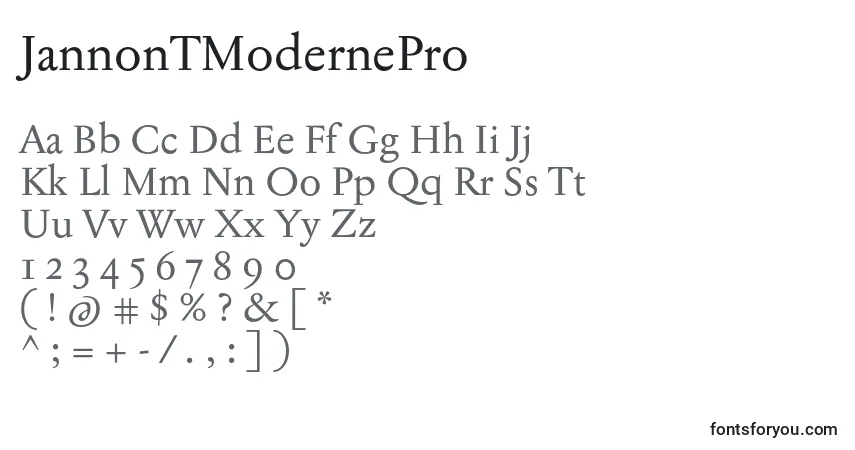 JannonTModernePro-fontti – aakkoset, numerot, erikoismerkit