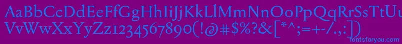 JannonTModernePro-Schriftart – Blaue Schriften auf violettem Hintergrund
