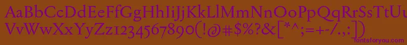 JannonTModernePro-fontti – violetit fontit ruskealla taustalla