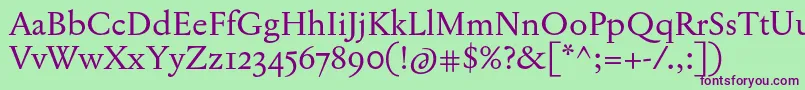 JannonTModernePro-fontti – violetit fontit vihreällä taustalla