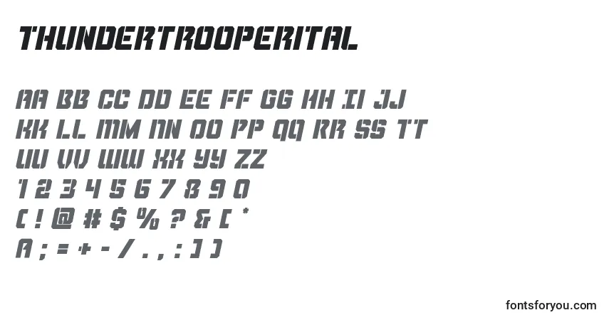 Schriftart Thundertrooperital – Alphabet, Zahlen, spezielle Symbole