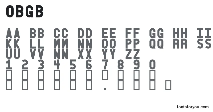 Schriftart Obgb – Alphabet, Zahlen, spezielle Symbole