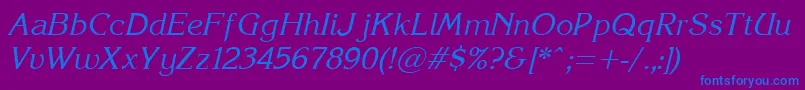 Fonte Korinna.KzItalic – fontes azuis em um fundo violeta