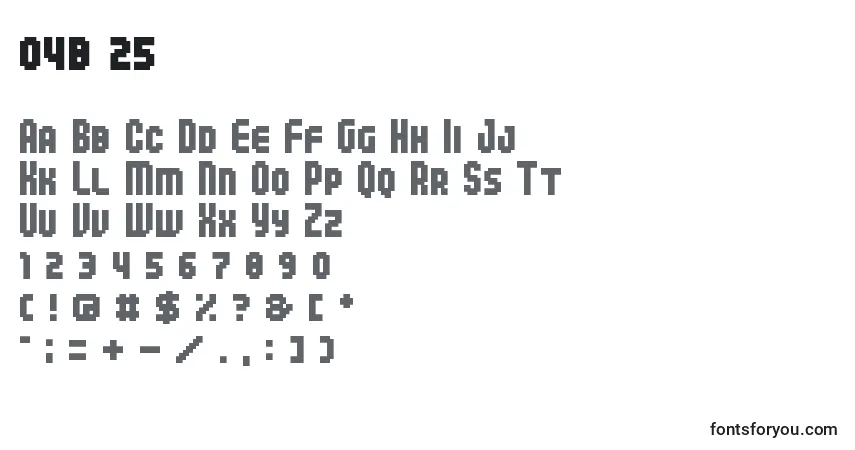 Czcionka 04b 25  – alfabet, cyfry, specjalne znaki
