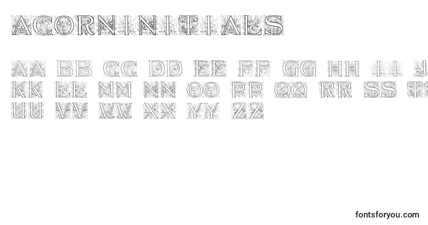 Acorninitials-fontti – aakkoset, numerot, erikoismerkit
