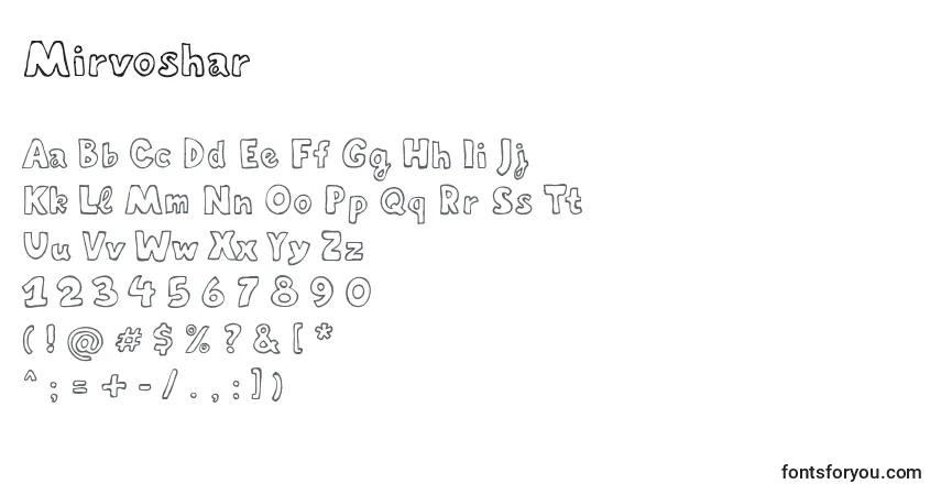 Czcionka Mirvoshar – alfabet, cyfry, specjalne znaki