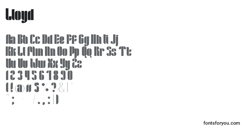 Czcionka Lloyd – alfabet, cyfry, specjalne znaki