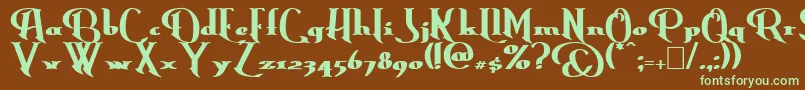 フォントErasmusBold – 緑色の文字が茶色の背景にあります。
