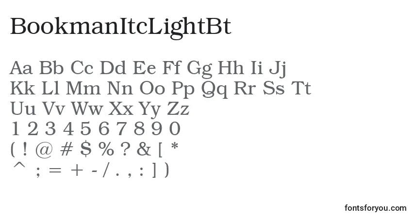 Шрифт BookmanItcLightBt – алфавит, цифры, специальные символы