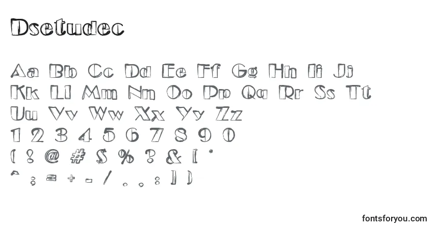Czcionka Dsetudec – alfabet, cyfry, specjalne znaki
