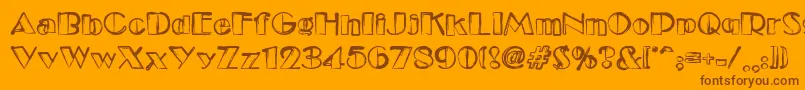 Dsetudec-Schriftart – Braune Schriften auf orangefarbenem Hintergrund