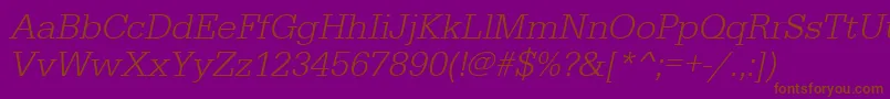 UrwegyptiennetligOblique-Schriftart – Braune Schriften auf violettem Hintergrund