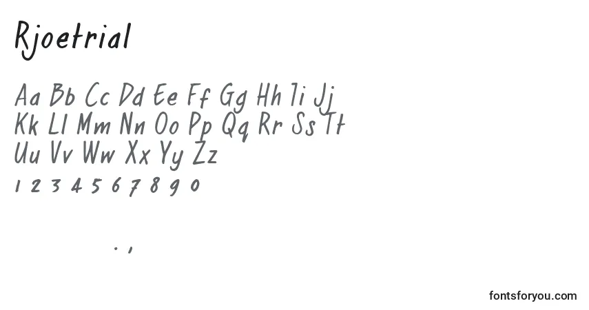 Schriftart Rjoetrial (87508) – Alphabet, Zahlen, spezielle Symbole