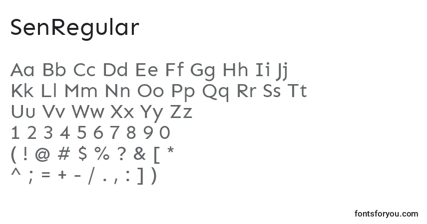 Schriftart SenRegular (87511) – Alphabet, Zahlen, spezielle Symbole