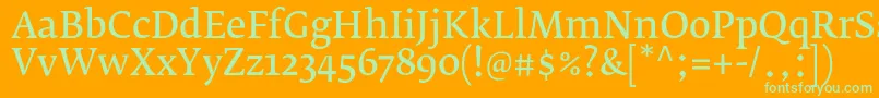 FedraserifbproNormal-fontti – vihreät fontit oranssilla taustalla