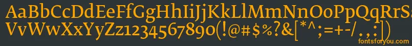 Fonte FedraserifbproNormal – fontes laranjas em um fundo preto
