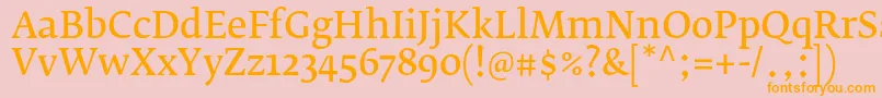 Lisätietoja FedraserifbproNormal-fontista FedraserifbproNormal-fontti – oranssit fontit vaaleanpunaisella taustalla