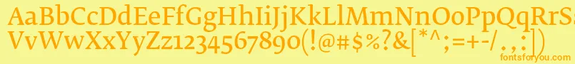 Saiba mais sobre a fonte FedraserifbproNormal Fonte FedraserifbproNormal – fontes laranjas em um fundo amarelo