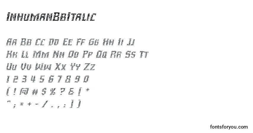Schriftart InhumanBbItalic – Alphabet, Zahlen, spezielle Symbole