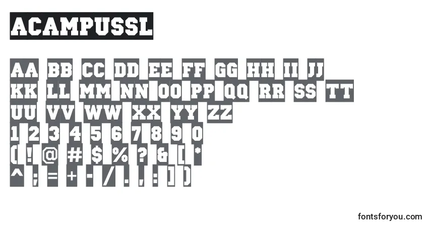 Шрифт ACampussl – алфавит, цифры, специальные символы