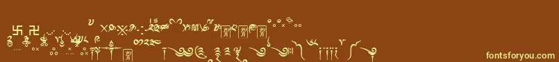 Tibetanmachineweb8-Schriftart – Gelbe Schriften auf braunem Hintergrund