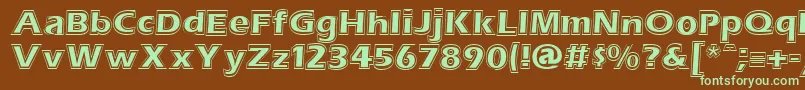 フォントErasContouritcNormal – 緑色の文字が茶色の背景にあります。