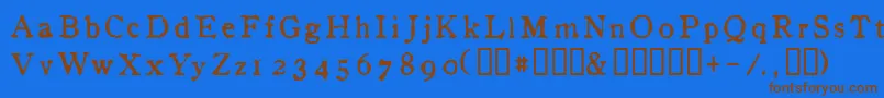 フォントInAlphabet – 茶色の文字が青い背景にあります。