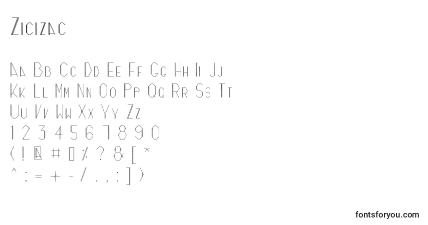 Zicizac-fontti – aakkoset, numerot, erikoismerkit