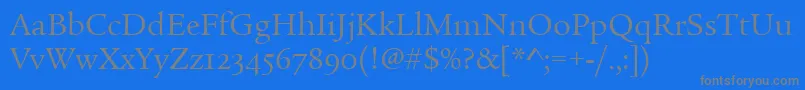 LegacySerifOsItcTtBook-fontti – harmaat kirjasimet sinisellä taustalla