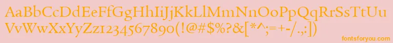 LegacySerifOsItcTtBook-fontti – oranssit fontit vaaleanpunaisella taustalla